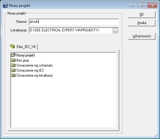 Pierwsze kroki SEE Electrical Expert Wersja V4R1 (4.13c) Plik Nowy projekt.