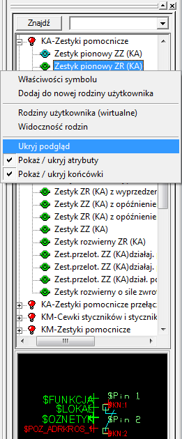 Pierwsze kroki SEE Electrical Expert Wersja V4R1 (4.13c) Na pasku Widoczność wciskamy ikonę (żółta), co powoduje wyświetlanie pełnych nazw symboli w listach wyboru (jeżeli była wyłączona).