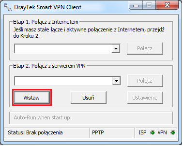 2. Konfiguracja klienta VPN Po zainstalowaniu i uruchomieniu DrayTek Smart VPN Client, stwórz profil połączenia VPN do Vigora.