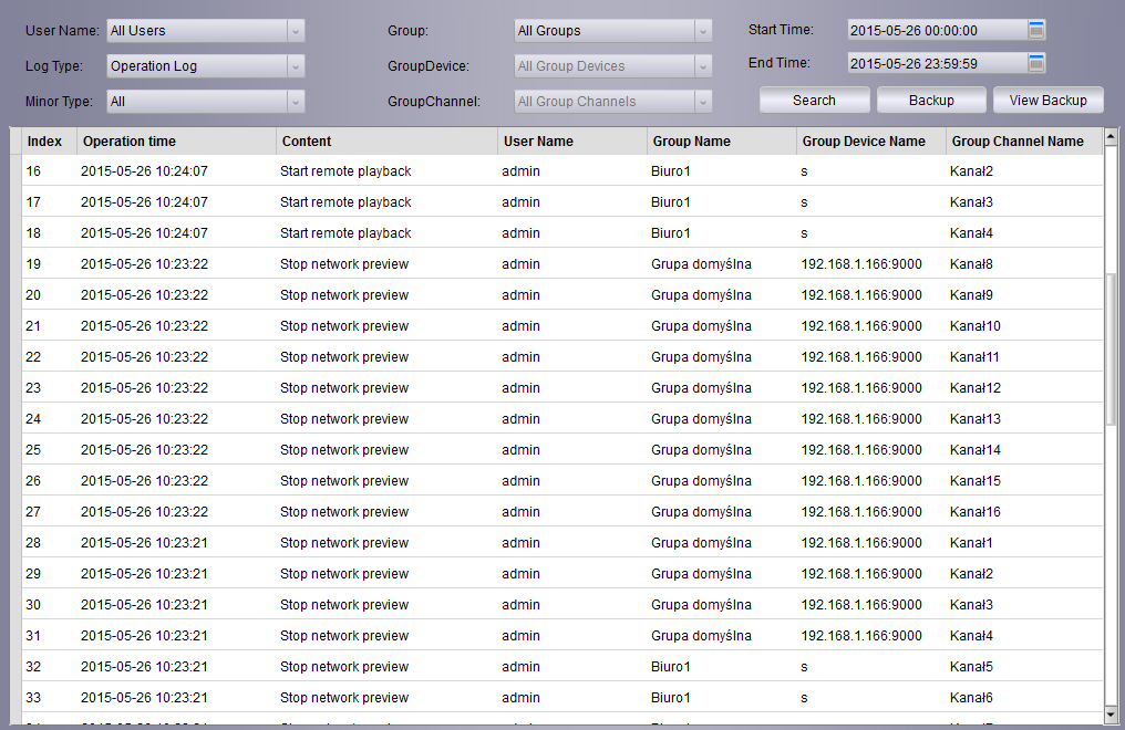 NHDR-5000 Viewer - User s manual ver. 1.0 PANELS 4.8. Local log search The Local log search panel can be opened from the Control Panel. It contains events related to the devices and the application.