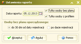 Wygląd okna parametryzacji UIR8001M: Dodatkowo, aby ograniczyć liczbę osób aktywnych trafiających na wykaz, które miały sporządzony plan w poprzednio obowiązującym okresie, a nie spełniają aktualnych