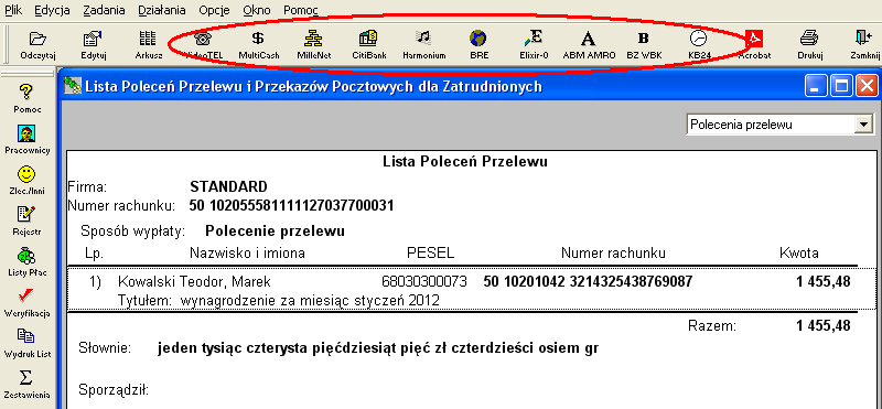 Rys. 14 Razem z rachunkiem, rozliczenie umowy można wydrukować w formie zwykłej listy płac w dowolnym wybranym formacie. Rys.