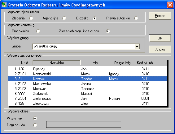 Cywilnoprawnych'. Dla kosztów umowy można wybrać określony procent wartości umowy, lub wpisać konkretną kwotę.