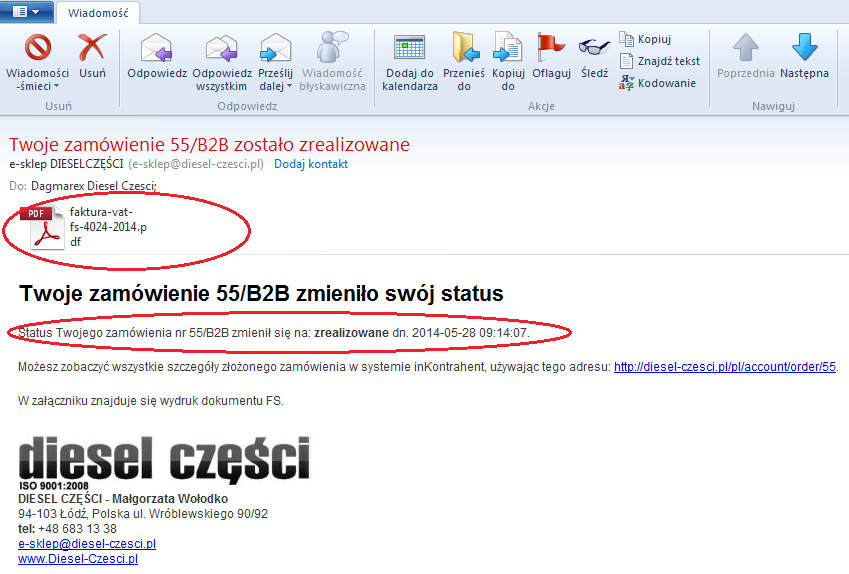 Od tej chwili informacje o statusie zamówienia (i jego zmianach) wysyłane będą na adres e-mail podany podczas rejestracji.