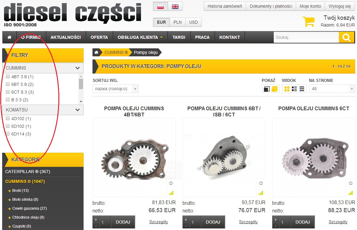 2. UKŁAD SKLEPU. Platforma sprzedażowa DIESEL CZĘŚCI oferuje wiele funkcjonalności ułatwiających poruszanie się po sklepie i wyszukiwanie produktów.