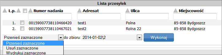 Rys. 21. Okno główne lista przesyłek znajdujących się w zbiorze. Przed usunięciem zaznaczonych przesyłek system zwróci komunikat (Rys. 21a) Rys. 21a. Okno komunikatu systemu.