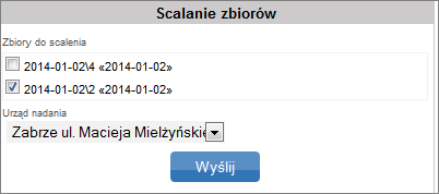Rys. 32a. Okno scalania i wysyłania zbioru. Po poprawnym wykonaniu operacji system zwróci komunikat: oraz wyświetli okno z opisem pakietu, jakim dane zostaną przesłane do Placówki Pocztowej (Rys. 33).