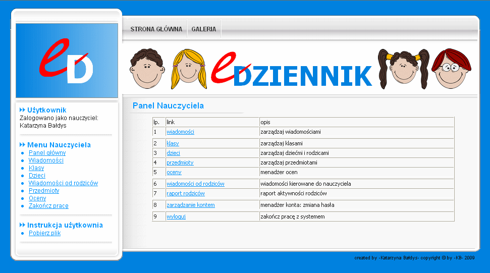 8. Tworzenie raportu pracy (czasu logowania) rodziców w klasie, w której nauczyciel jest wychowawcą. 9.