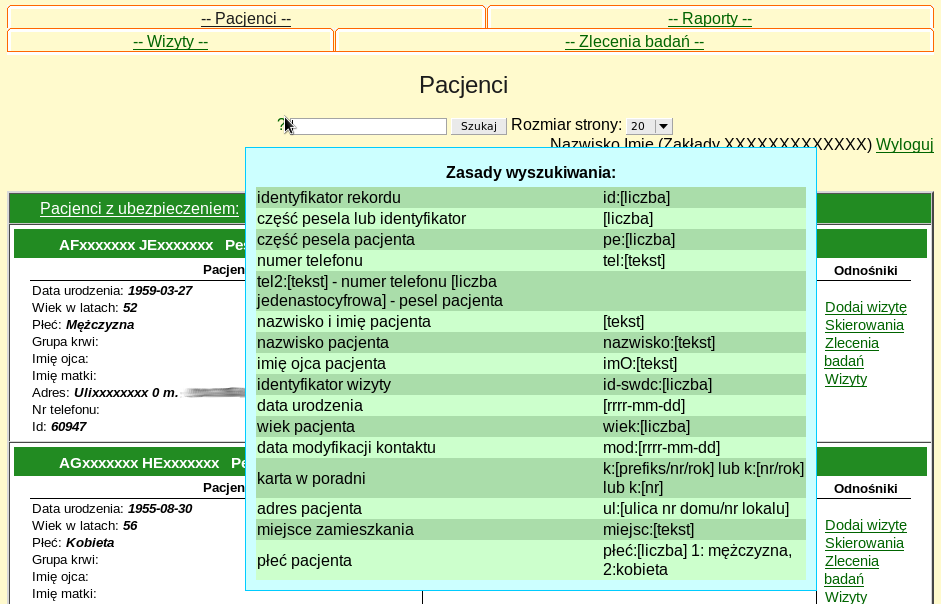 E-zlecenia 2 zakładka --Zlecenia badań-- pokazuję listę wszystkich zleconych badań przy pomocy modułu E-zlecenia Poniżej listy z zakładami znajduję się etykieta informująca o tym, na jakiej aktualnie