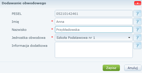 Czynności do wykonania w trakcie poszczególnych etapów po uzupełnieniu niezbędnych danych o dziecku kliknąć przycisk. Rysunek 9. Dodawanie dziecka obwodowego.