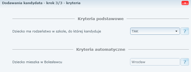 Czynności do wykonania w trakcie poszczególnych etapów W tym kroku dodatkowo może wyświetlić się pytanie, czy kandydat w razie braku kwalifikacji do szkół pozaobwodowych, chce być przyjęty do szkoły