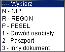 Typ id. uzup. typ dodatkowego dokumentu identyfikującego. Należy wybrać z listy: Identyfikator uzup.