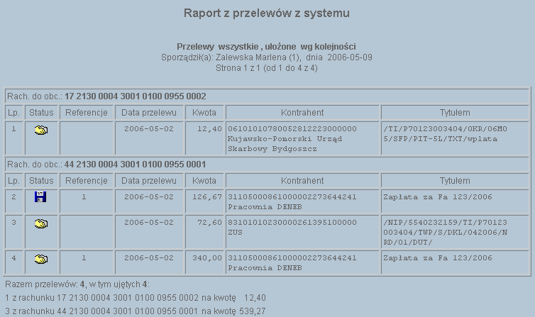 Dostępne klawisze funkcyjne podczas przeglądania raportu to: Drukuj pozwala na wyświetlenie danych w formacie gotowym do wydruku, a następnie wydruk na drukarkę Pobierz PDF umożliwia zapisanie