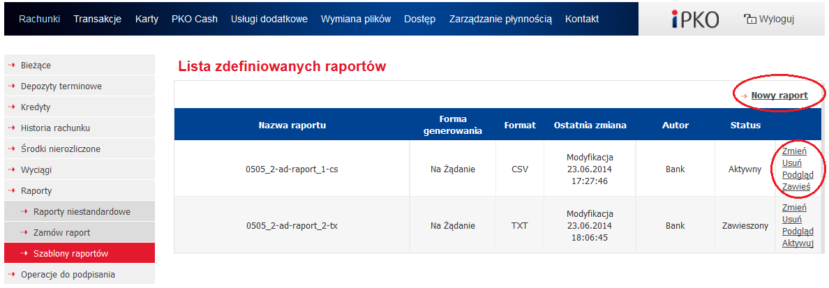 Tylko użytkownik posiadający uprawnienia do zarządzania modułem raportowym będzie miał wgląd do funkcji Szablony raportów.