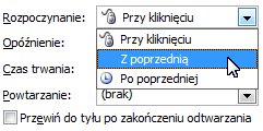 Na rozwiniętej liście opcji kliknij. W oknie Wznoszenie na karcie Efekt niczego nie zmieniaj, chyba że chcesz dołączyć dźwięk do animacji.