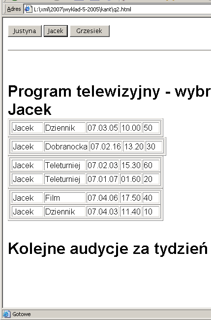 function tr(program){ xmlfile = "tv.xml ; xslfile = "2x.xsl"; objxsltproc.addparameter("data", program, ""); parent.pl1.innerhtml = objxsltproc.