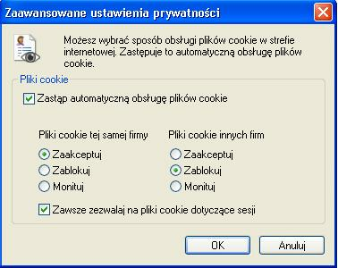 Rozdział 6 Konfiguracja przeglądarki Internet Explorer 8.0 w części Blokowanie wyskakujących okienek należy zaznaczyć opcję Włącz blokowanie wyskakuj ących okienek.