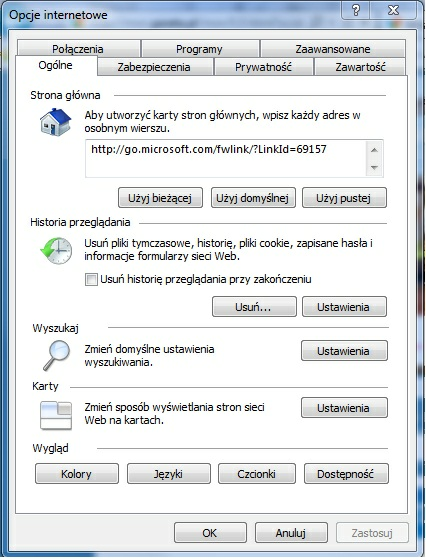 Rozdział 7 Konfiguracja przeglądarki Internet Explorer 9.0 formularzy i haseł; w tym celu należy wybrać przycisk [Usuń.