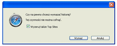 Rozdział 21 Konfiguracja przeglądarki Safari 5.1.7 Czyszczenie historii przeglądania możliwe jest również po wyborze pozycji Wymaż historię... dostępnej w menu Historia.