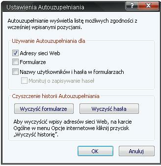 Rozdział 4 Konfiguracja przeglądarki Internet Explorer 6.0 oraz wcisnąć przycisk Wyczyść hasła.