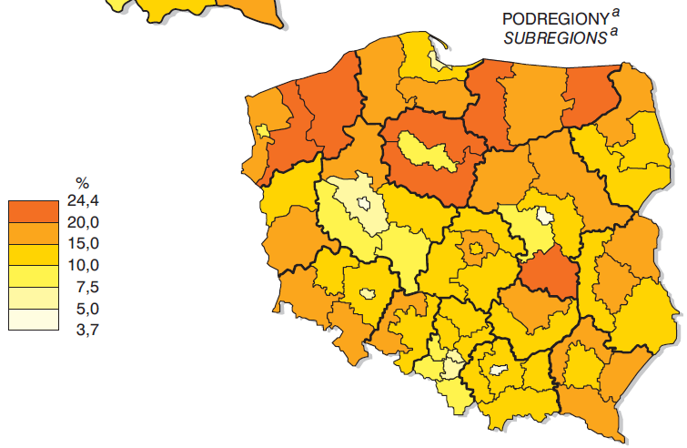 Stopa bezrobocia rejestrowanego w 2011 roku Źródło: www.