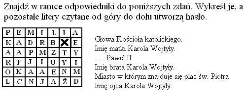 Poćwicz umysł Wykreślanka Elżbieta Sypniewicz Okiem młodego odkrywcy Czy wiesz, że W Polsce są 622 ulice imienia Jana Pawła II. Rodzina szkół imienia Jana Pawła II liczy około 1200 placówek.