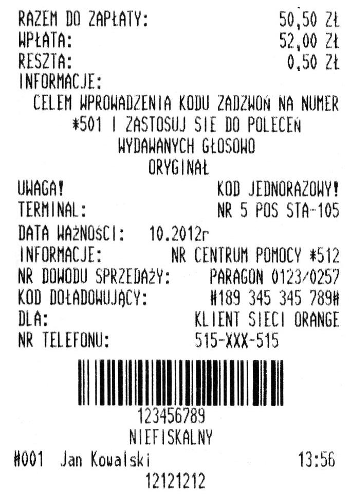 Formatki niefiskalne Sprzedaż Prepaid GSM
