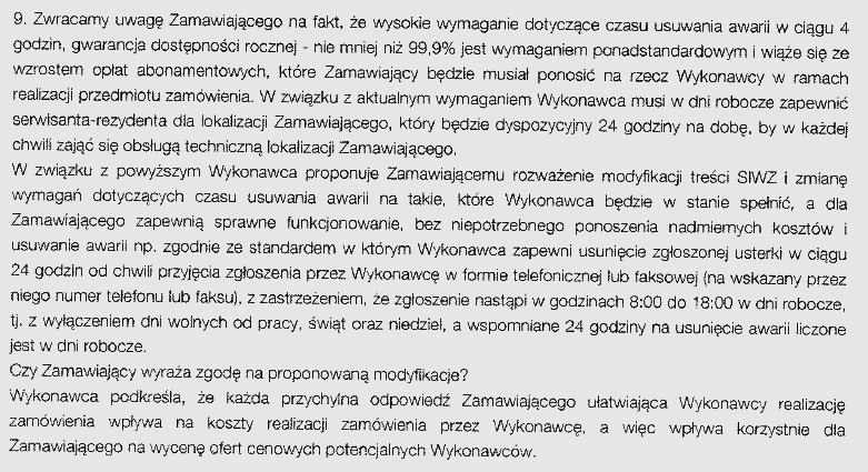 ODPOWIEDŹ NA PYTANIA OFERENTA Nr I: Ad. 1. Test łącza będzie się odbywał w oparciu o pomiar szybkości do routera brzegowego Wykonawcy oraz na podstawie wyników stron: http://testmy.net/, http://www.