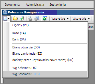 Schematy księgowe pozwalają nam na tworzenie PK przeksięgowujących z wybranych kont Wn na wybrane konta Ma(np. tak jak w zamknięciu roku z kont 4* i 7* na wybrane np. 860).