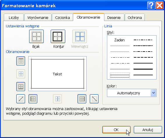 Format komórek Innym rodzajem formatowania jest