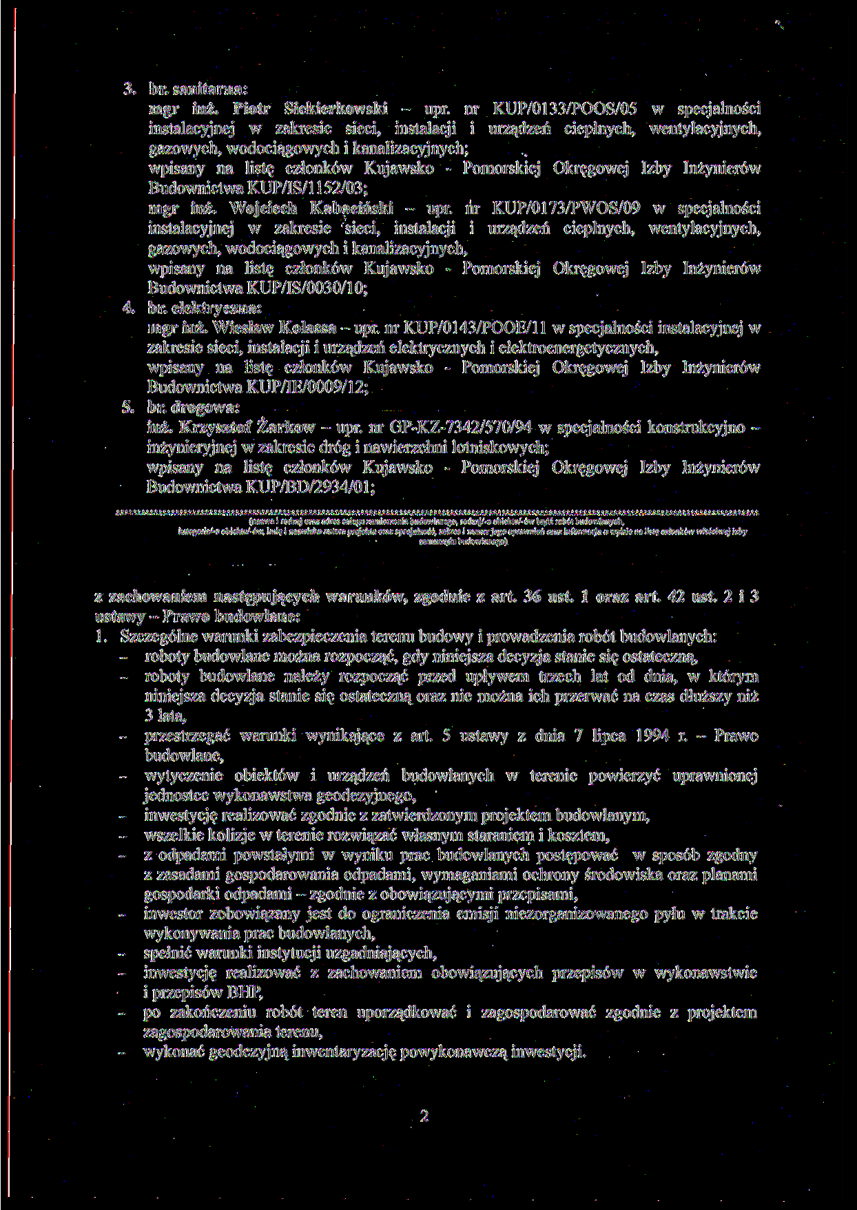 3. br. sanitarna: mgr inż. Piotr Siekierkowski upr.