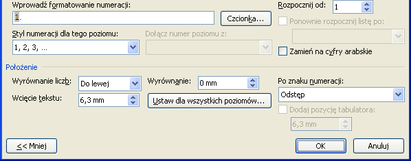 Word ćwiczenie 2 2) Zdefiniować listę wielopoziomową według wzorca przypisać do poszczególnych poziomów listy odpowiednie style formatowania: