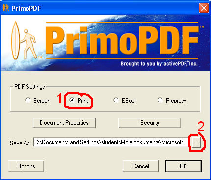Krok 3. Następnie w oknie PrimoPDF należy: 1.