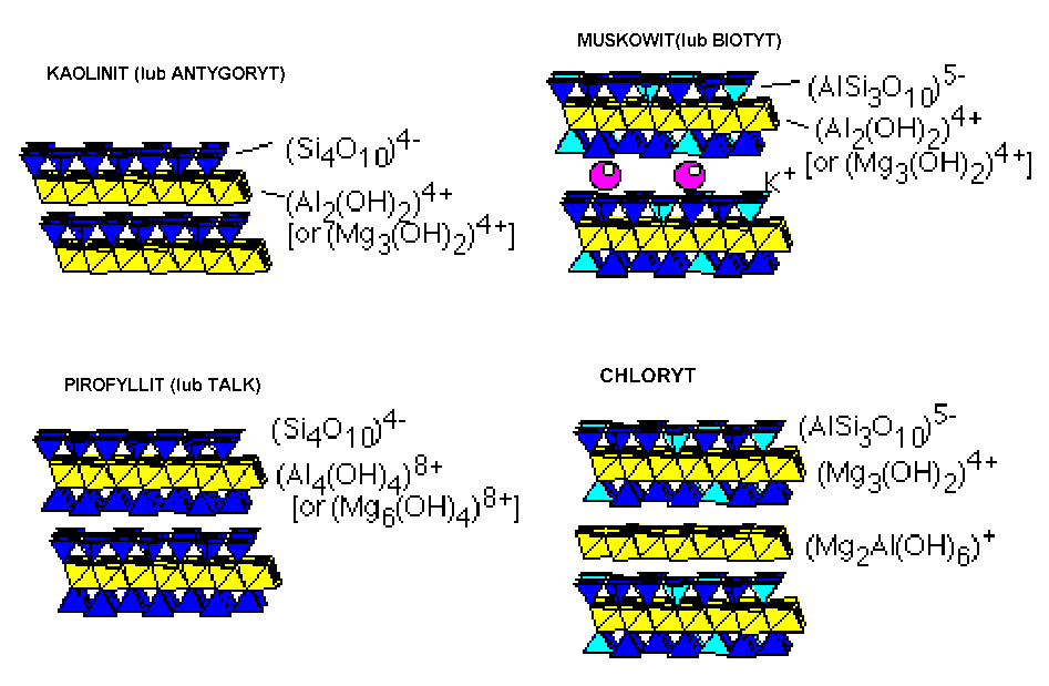 KLASA 6. KRZEMIANY I GLINOKRZEMIANY WARSTWOWE Do klasy krzemianów i glinokrzemianów warstwowych naleŝą dobrze znane wszystkim minerały- talk, miki, minerały ilaste itp.