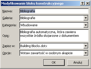 By stworzyć bibliografię możemy wykorzystać gotowy styl bibliografia lub stworzyć własny.