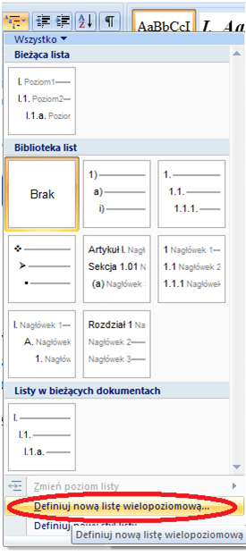 Pozostałe opcje z listy rozwijanej Format możemy wykorzystać korzystając z nabytych umiejętności i własnej intuicji.