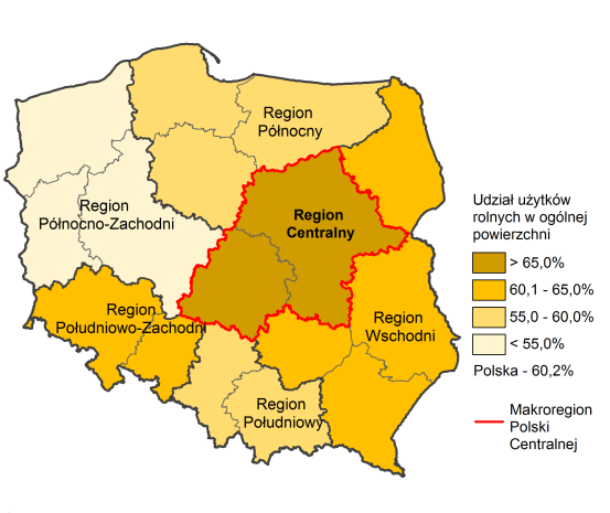 ROLNICTWO I PRZETWÓRSTWO ROLNO-SPOŻYWCZE Obszar Polski Centralnej charakteryzuje się dużymi zasobami ziemi użytkowanej rolniczo.