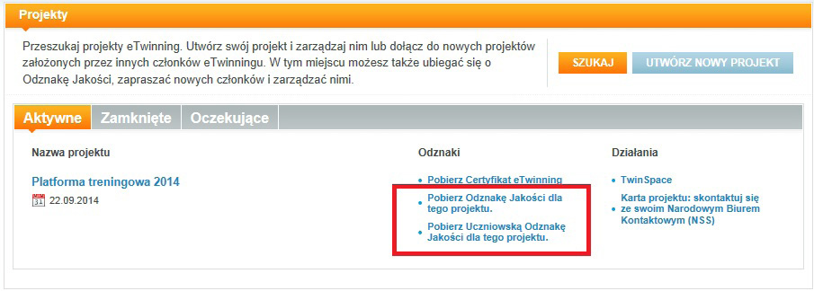 5. ODZNAKI JAKOŚCI KRAJOWA ODZNAKA JAKOŚCI Jeśli zgłoszenie zostanie odrzucone, w tym samym miejscu pojawi się informacja ODRZUCONO wraz z