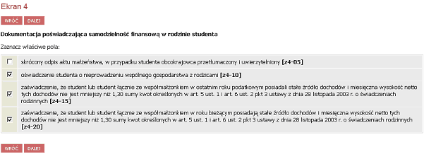 Ekran 5 Na tym ekranie należy uwzględnić dochody osiągane przez cały rok kalendarzowy 2012 oraz te, które były uzyskiwane przez część roku, ale w momencie składania wniosku już nie są uzyskiwane.