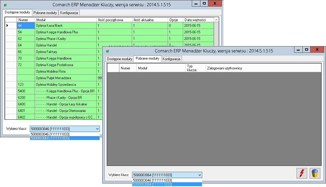 pole jeżeli Menadżer Kluczy został zainstalowany na tym samym serwerze SQL co bazy danych. Tak samo jest w przypadku Pulpitu Menadżera, w którym również nie trzeba podawać numeru klucza.