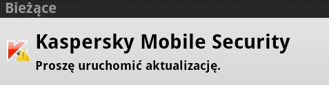 Kaspersky Mobile Security wyświetla okna powiadomień w wypadku, gdy odpowiadając na zdarzenie posiadasz wiele możliwych opcji.