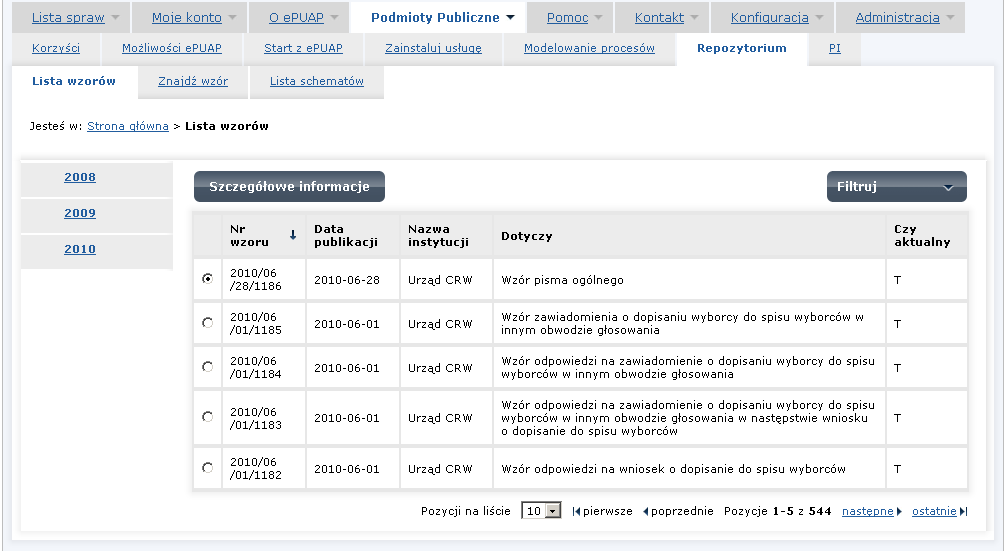 1.3. Elementy ekranu Symbol Objaśnienie Menu Centralnego Repozytorium Wzorów Dokumentów Elektronicznych Obszar roboczy Centralnego Repozytorium