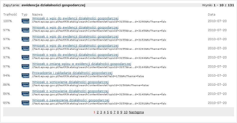 Krok 2. Na wyświetlonej przez system stronie z listą wyników sprawdź, czy znajduje się szukana usługa (Rysunek 29). Rysunek 29.