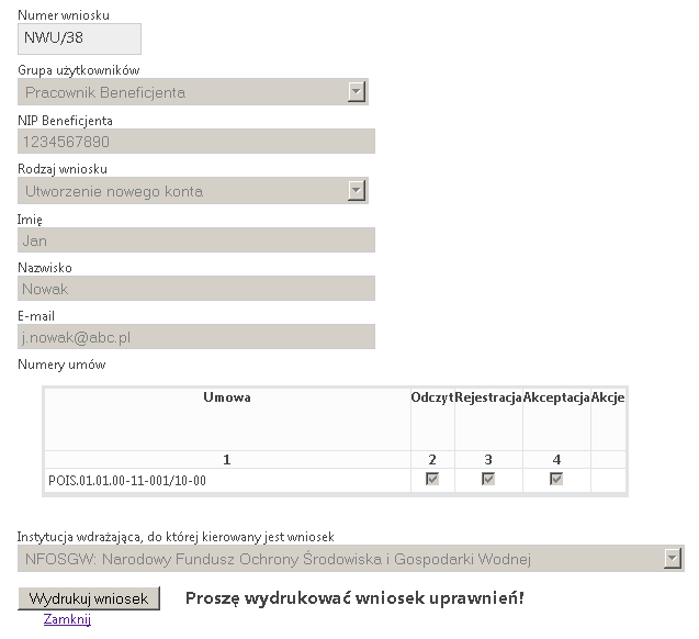 Po poprawnym wypełnieniu formularza wyświetlany jest ekran podsumowania (rys. 4).