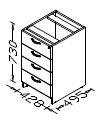 5. Kontenery JKH13, JKH26 : Wymiary w mm (szerokość/głębokość/wysokość) : JKH13: 435/520/590 JKH26: 428/495/730 Meble wykonane z płyty melaminowanej 18mm, 25mm i 28mm o gęstości 650-690 kg/m³, klasa