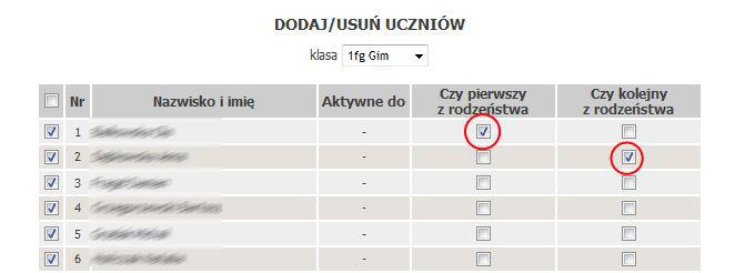 Dodanie rodzeństwa do wybranego Ucznia zmienia automatycznie opłatę za aktywację