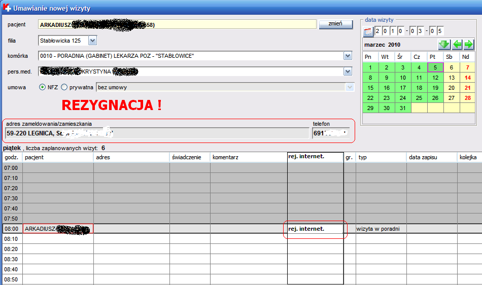 3. Informacja o rezygnacji pacjenta z wizyty System musi wyróżniać pacjentów którzy zrezygnowali z wizyty, w czytelny sposób. Funkcjonalność musi być dostępna z poziomu listy wizyt.