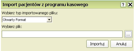 xml wybierz: Funkcje kierownika medycznego -> Pacjenci -> Importuj dane pacjentów Pojawi się