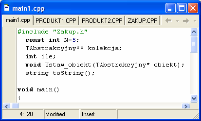 kolekcja - wskaźnik do tablicy przechowującej elementy typu wskaźniki na obiekty typu TAbstrakcyjny Funkcja tostring zwraca dane z tablicy kolekcja w postaci