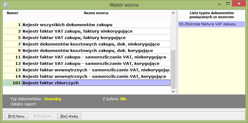Istnieje możliwość przygotowania osobnego rejestru dla przyjmowanych faktur zbiorczych.